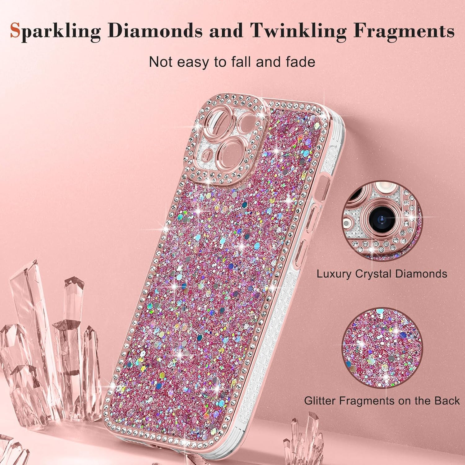 Lafunda for iPhone 13 Case Glitter, Luxury Shiny Bling Sparkly Phone Cover with Crystal Diamonds Rhinestone for Women Girls Soft TPU Slim Shockproof Protective Phone Case for iPhone 13 6.1, Pink